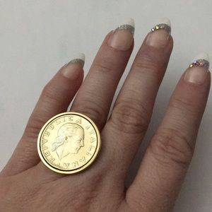 200 Lire Coun Ring Size 6 18K YG Clad Ov Brass